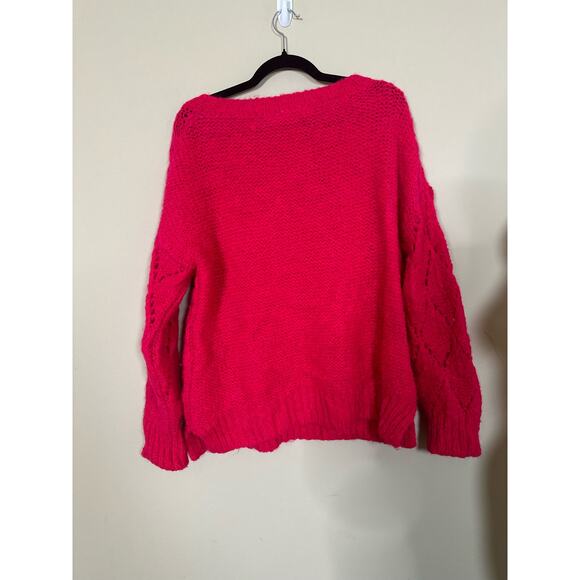 Anthropologie Sweater Sleeping on Snow Hot Pink Alpaca Open Knit Size Medium - Picture 4 of 7